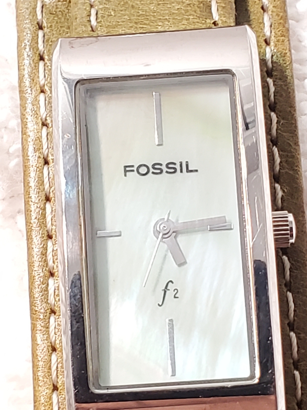 Fossil Women's Vintage Quartz Watch One Jewel Mother Pearl Dial Green Leather